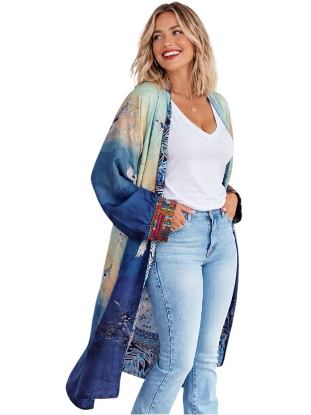 Johnny Was Dew Harmony heavily embroidered reversible silk kimono jacket NWT